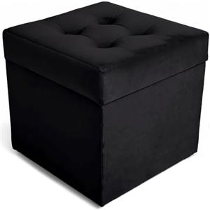 Velora Home&Living VELORA H&L Pouf Contenitore 45 x 45 cm Nero - Pouf in Velluto con Seduta Imbottita, Struttura Solida, Portata fino a 150 kg, Sgabello Poggiapiedi per Soggiorno Camera e Ingresso