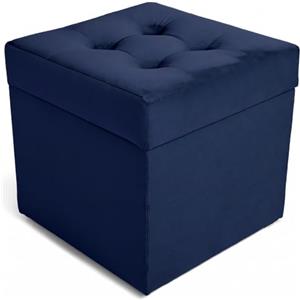 Velora Home&Living VELORA H&L Pouf Contenitore 45 x 45 cm Blu navy - Pouf in Velluto con Seduta Imbottita, Struttura Solida, Portata fino a 150 kg, Sgabello Poggiapiedi per Soggiorno Camera e Ingresso