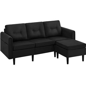 Yaheetech Divano ad Angolo 3 Posti Divano Angolare in Tessuto 189 × 136 × 80 cm Chaise Longue a Forma di L con Poggiapiedi Rimovibile per Salotto Soggiorno Divano a Sinistra/Destra Nero