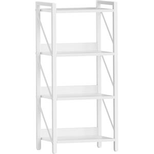 HOOBRO Scaffale a 4 Ripiani in Stile Moderno, Libreria Angolare, Scaffale a Scala, con Struttura in Metallo, per Soggiorno, Camera, Ufficio, Cucina o Ingresso, Bianco EWW40SJ01