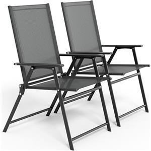 LIFERUN Set di 2 Sedie da Giardino Pieghevoli, Sedie da Campeggio, Nero | Sedie Leggera da esterno con Schienale e Braccioli, Struttura in Metallo,per Balcone, Terrazza