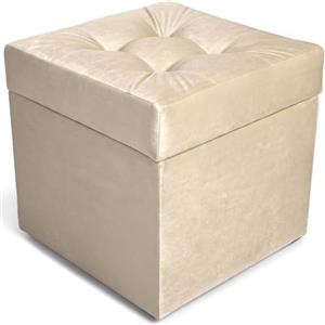 Velora Home&Living VELORA H&L Pouf Contenitore 45 x 45 cm Crema - Pouf in Velluto con Seduta Imbottita, Struttura Solida, Portata fino a 150 kg, Sgabello Poggiapiedi per Soggiorno Camera e Ingresso