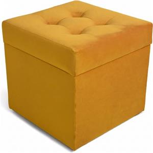 Velora Home&Living VELORA H&L Pouf Contenitore 45 x 45 cm Giallo - Pouf in Velluto con Seduta Imbottita, Struttura Solida, Portata fino a 150 kg, Sgabello Poggiapiedi per Soggiorno Camera e Ingresso