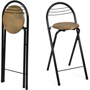 hitsuki Sgabello Alto Pieghevole con Schienale, Sgabello da Bar Salvaspazio Effetto Legno, 61 cm
