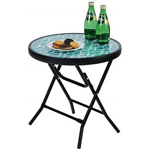 PHI VILLA - Tavolino rotondo pieghevole in vetro e metallo, tavolo da caffè, piccolo tavolino da balcone, resistente alle intemperie, facile da pulire, per balcone, giardino, terrazza, soggiorno