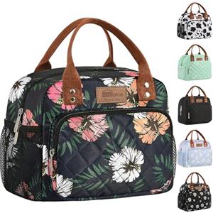 HOMESPON Borsa per il pranzo per donna, uomo, adulti, con tasca frontale, borsa termica isolata, contenitore per il pranzo, per lavoro, picnic o viaggi (foglie verdi)