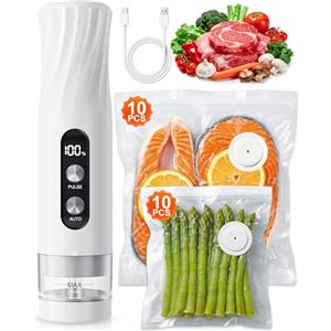Babacom Macchina Sottovuoto Alimenti Portatile con 20 Sacchi Riutilizzabili | -60 kPa Potente Vacuum Sealer con Serbatoio Visibile, Sigillatura Automatica e Modalità Impulso per Carne Sous Vide Freezer