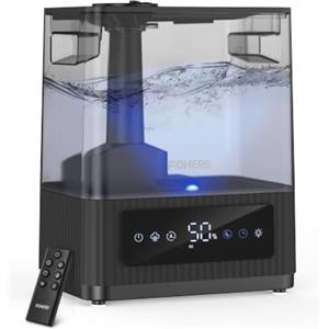 FOHERE 6L Umidificatore Silenzioso a Nebbia Fredda e Calda per la Casa, Autonomia 60H, Riempimento Dall'alto, Umidificatore ad Ultrasuoni per Camera da Letto e Bebè, Timer 12H, Diffusore di Aromi