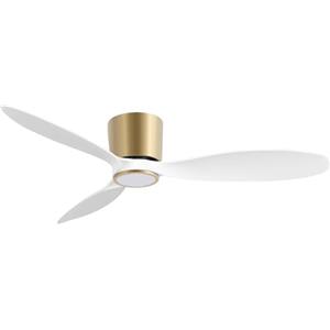 Ovlaim Ventilatore a Soffitto Moderno 132cm a Profilo Basso con Luce | Telecomando, 3 Pale Reversibili, Motore CC Ultra Silenzioso a 6 Velocità, Oro Bianco