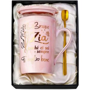 Biching Regalo Zia, Regalo per Zia da Nipote Elegante | Tazza da Caffè in Ceramica da 400ml con scatola regalo, cucchiaino dorato e biglietto, Ideale per Compleanno e Natale
