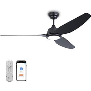 Ovlaim Ventilatore motore leggero a corrente continua da 142 CM | illuminazione LED regolabile, intelligente, telecomando e ventilatore silenzioso a 3 ali, nero