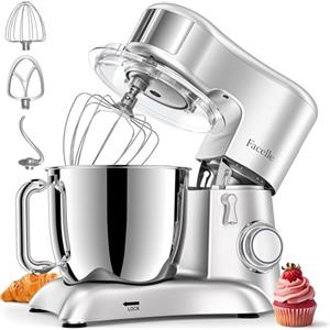 Facelle Impastatrice Planetaria 1300W Ciotola in Acciaio Inox da 6,5 L, 10 Velocità | Testa basculante con blocco di sicurezza, Robot Da Cucina Multifunzione, Pane, Pizza e Dolci