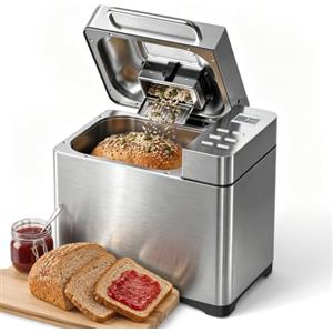 TRIUMPHKEY Macchina del Pane 19 Prog, Macchina per il Pane, Distributore di Frutta Secca, 3 Taglie, 3 Dorature, Timer 15h, 1kg, Senza Glutine, Prepara Pizza, Dolci, Ricettario Incluso