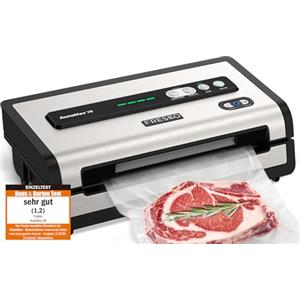 FRESKO Automatica Macchina Sottovuoto Alimenti, 140 Watt, 18 L/min | Rilevamento Secco/Umido, Taglierina Incorporata e Custodia per Borsa,1 Rotolo di Sacchetti, 10 Sacchetti Sottovuoto