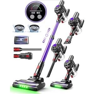 Slivamo S16 Aspirapolvere Senza Fili, 50kPa/600W/45min, Batteria Rimovibile | Scopa Elettrica Leggero con Luce LED Verde, Autoportante, per Peli Di Animali/Pavimenti Duri