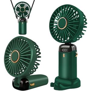 Jsdoin - Mini ventilatore portatile, ricaricabile tramite USB, 5 velocità, a batteria, pieghevole, da scrivania, con display LED, per casa, ufficio, camera da letto, viaggi e all'aperto (Verde)