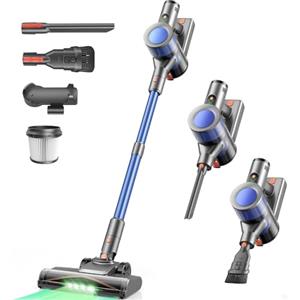 Dzaki Aspirapolvere Senza Fili 50KPa/55Min, Scopa Elettrica con Luce LED Verde, Spazzola Antigroviglio, Display LED, Autoportante, HEPA 5 Stadi, 2,7kg per Pavimenti/Tappeti/Peli Animali
