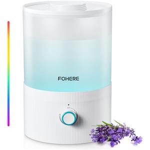 FOHERE Umidificatore Ambiente, 28dB Silenzioso, 3,2L Carica dall'alto | Fino a 28h di uso Continuo e Autospegnimento. Ideale per Camere da Letto, Camerette e Piante.