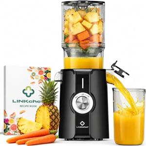 LINKChef estrattore frutta e verdura, apertura 115mm estrattore di succo 1.2L, slow juicer machine per Frutta e Verdura Intere, senza BPA, facile da smontare e pulire, Ricette Incluse, 200W