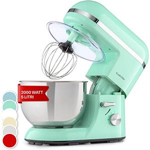 Klarstein Planetaria Professionale, Impastatrice Planetaria 5 Litri con Ciotola, Impastatrice Professionale 2000W per Pizza e Dolci a 6 Velocità, Pane con Gancio e Frusta