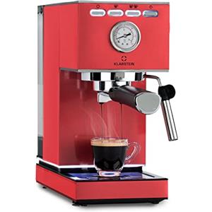 KLARSTEIN Pausa - Macchina del caffè, espresso maker con 1350 watt, 7-9 bar di pressione, con serbatoio da 1,4 litri, acciaio inox, rosso