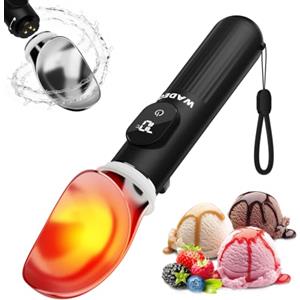 WADEO Cucchiaio per Gelato Riscaldabile Ricaricabile | 30s Riscaldamento Veloce, 40-70°C 4 Temperature, Testina Lavabile in Lavastoviglie, Display LED & 90+ Min Autonomia
