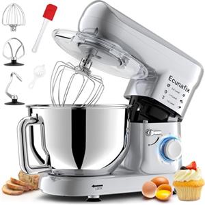 Ecunafix Impastatrice Planetaria offerta 6,5L 1500W Professionale Robot da Cucina | Multifunzione 6+P Velocità Basso Rumore Mixer Elettrico con Gancio per Impastare, Frusta Piatta, Frusta