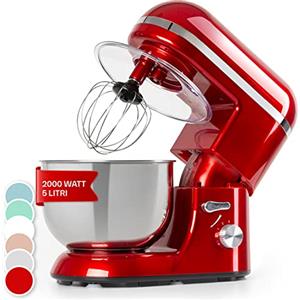 Klarstein Planetaria Professionale, Impastatrice Planetaria 5 Litri con Ciotola, Impastatrice Professionale 2000W per Pizza e Dolci a 6 Velocità, Pane con Gancio e Frusta