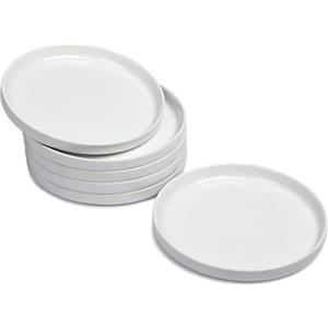 WishDeco Set di 6 Piatti Dessert, Piatti Piani Porcellana, Piattini 18cm | Servizio Piatti con Bordo Alto Moderni, Piatti Fondi Bianchi per Insalata, Torta, Pasta