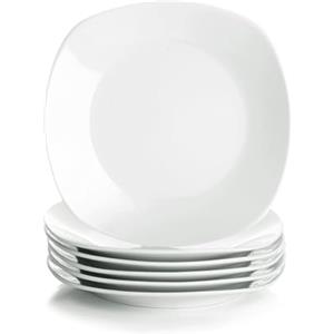 WishDeco Set di 6 Piatti Dessert, Piatto da Insalata Quadrati 19cm | Servizio Piatti Moderni, Piattini per Dolci Bianchi, Piatto Piani per Torta, Pasta