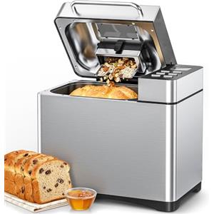 TRIUMPHKEY Macchina del Pane 19 Prog, Macchina per il Pane, Distributore di Frutta Secca, 3 Taglie, 3 Dorature, Timer 15h, 1kg, Senza Glutine, Prepara Pizza, Dolci, Ricettario Incluso