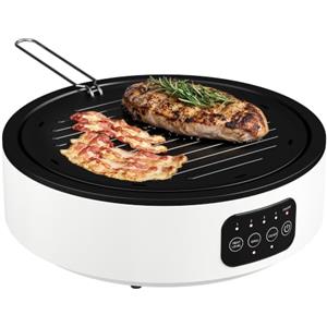 HOMCOM Piastra Elettrica a Infrarossi Portatile 2000W in Vetroceramica | Con Griglia, Fornello Elettrico 2 in 1, 4 Livelli di Potenza, Vassoio Raccogligocce, Adatto a Tutti i Tipi di Pentole Ø30cm