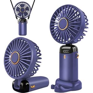 Jsdoin - Mini ventilatore portatile, ricaricabile tramite USB, 5 velocità, a batteria, pieghevole, da scrivania, con display LED, per casa, ufficio, camera da letto, viaggi e all'aperto (Viola)