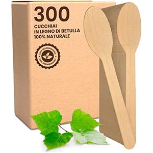 Baciato Caffè 300 Cucchiai Ecologici in Legno di Betulla Monouso 100% Naturali Biodegradabili e Compostabili Posate Usa e Getta