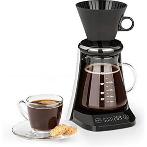KLARSTEIN Craft Coffee - Caraffa per Caffè Artigianale, Pour Over, Caraffa in Vetro, Timer, Caffé Gourmet, Bilancia 600 ml, Display LED, Bianco/Nero