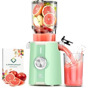 LINKchef Estrattore di Succo a Freddo, Facile da Pulire, 1.2L 200w | Apertura da 115 mm per frutta intera, estrazione a freddo, facile da pulire, ricettario incluso, senza BPA