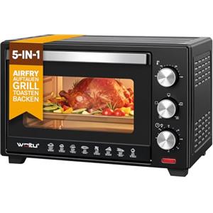 WOLTU Fornetto Elettrico con Capacità di 28L, Mini Forno da 1600W | Temperatura 100-230°C, Timer 0-60min, 3 Modalità di Cottura, con Doppio Vetro, Accessori Inclusi, Nero