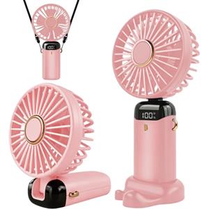Jsdoin - Mini ventilatore portatile, ricaricabile tramite USB, 5 velocità, a batteria, pieghevole, da scrivania, con display LED, per casa, ufficio, camera da letto, viaggi e all'aperto (Rosso)