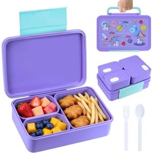 lompyeu Porta Pranzo, 1200ml Lunch Box con Posate,3-en-1 Lunch Box Bambini,Sin BPA - Apta para Microondas y Lavavajillas (Viola)