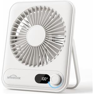 WHATOOK Mini ventilatore da tavolo silenzioso:100 velocità e batteria da 2000 mAh, piccolo ricaricabile ventilatore USB con display a LED, ventilatore portatile pieghevole per ufficio, casa(Bianco)