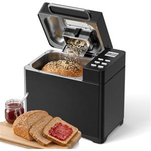 TRIUMPHKEY Macchina del Pane 19 Prog, Macchina per il Pane, Distributore di Frutta Secca, 3 Taglie, 3 Dorature, Timer 15h, 1kg, Senza Glutine, Prepara Pizza, Dolci, Ricettario Incluso