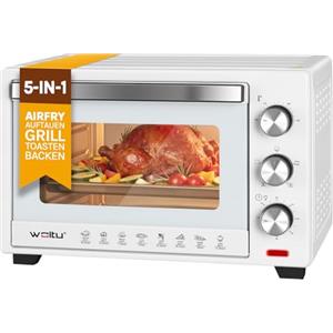 WOLTU Fornetto Elettrico con Capacità di 28L, Mini Forno da 1600W | Temperatura 100-230°C, Timer 0-60min, 3 Modalità di Cottura, con Doppio Vetro, Accessori Inclusi, Bianco