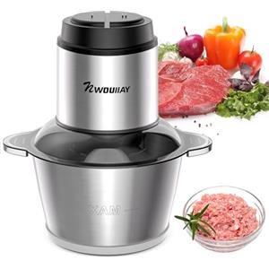 NWOUIIAY Tritatutto da Cucina Elettrico 2L 300W con 2 Velocità con 4 Lame | Robot da Cucina Ciotola in Acciaio Inox | Facile da pulire | Tritatutto Elettrico per Carne, Verdura e Frutta