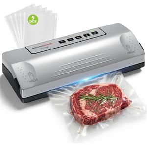 Bonsenkitchen Macchina Sottovuoto Alimenti, Saldatura Robusta 30cm | Funzione Pulse per Cibi Umidi, kit Aspirazione Esterna, Utilizzo Continuo con Protezione termica, Inclusi 5 sacchetti, VS1800