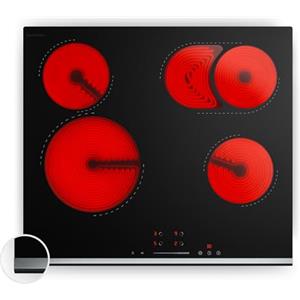 Klarstein Verosteel Piani Cottura in Vetroceramica - 60 cm, 4 Zone, Touch Slider, 6600 W, Doppia & Ovale, Timer, Blocco Bambini, Piano Cottura Elettrico Vetroceramica, Design Minimalista