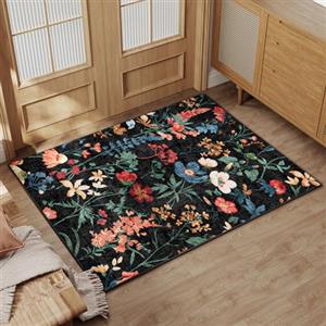HUGEAR Tappeto Ingresso Interno 60x90cm Nero Tappeti | Pelo Corto,Antiscivolo,Interno,Piccolo,Motivo Floreale,Lavabile in Lavatrice