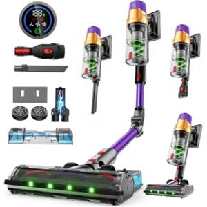 Linkifly A12 Aspirapolvere Senza Fili 50KPa/70Min/600W, Scopa Elettrica Senza Fili | Bacchetta Pieghevole, Spazzola Antigroviglio, Aspirapolvere Lavapavimenti, 1,5L, Display Intelligente per Pavimenti/Tappeti