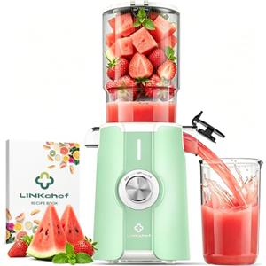 LINKChef estrattore frutta e verdura, apertura 115mm estrattore di succo 1.2L, slow juicer machine per Frutta e Verdura Intere, senza BPA, facile da smontare e pulire, Ricette Incluse, 200W
