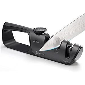 PAUDIN Affilacoltelli，Manuale 3 Fasi,Lame Professionali in Carburo di Tungsteno e Ceramica, Regolabile, Base Antiscivolo, per Coltelli da Cucina, Forbici e Utensili Multiuso