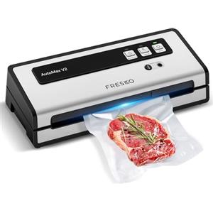 FRESKO Macchina Sottovuoto Alimenti, Guarnizione di Tenuta Allargata | 11L/min, Modalità Asciutto/Umido, Funzionamento Con una Sola Mano, Blocco Automatico, 10 Sacchetti Pretagliati, V2